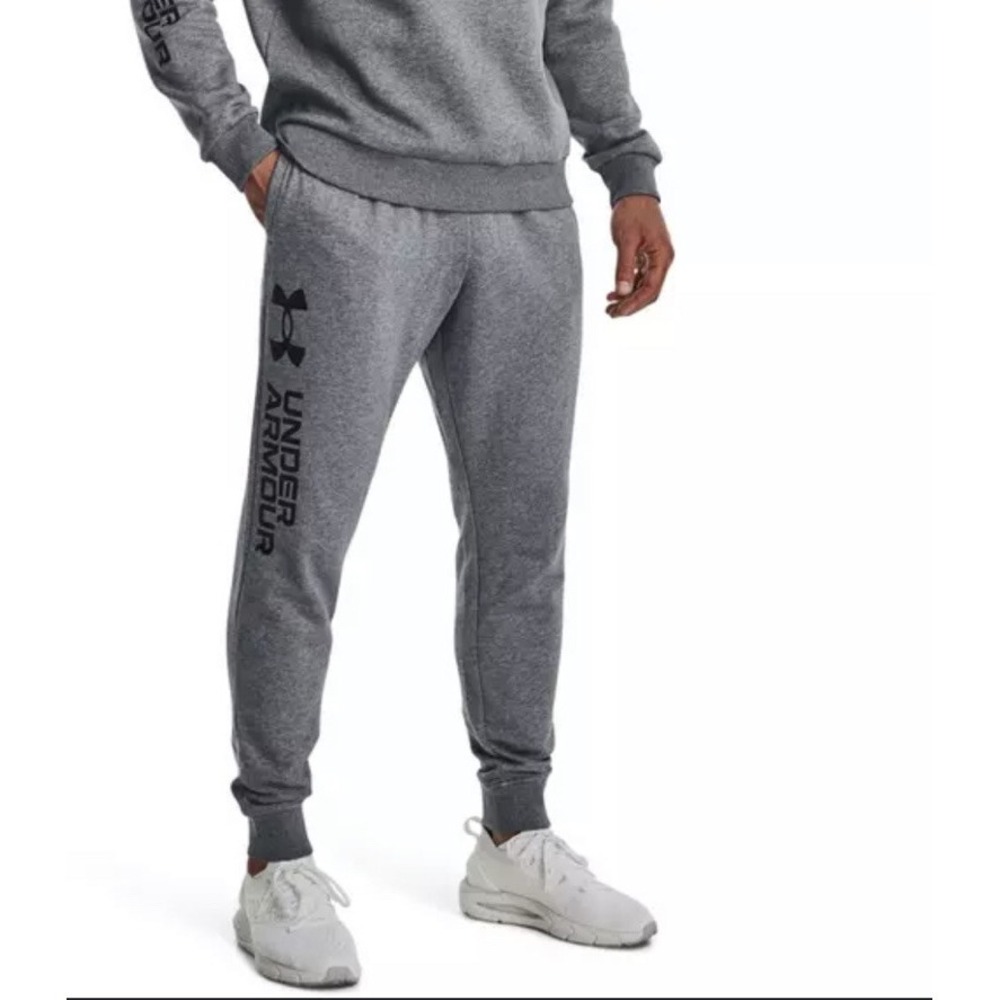 Under Armour Men's Joggers UA Rival Fleece Wordmark Gray‎ Size 4XL Pockets NEW
